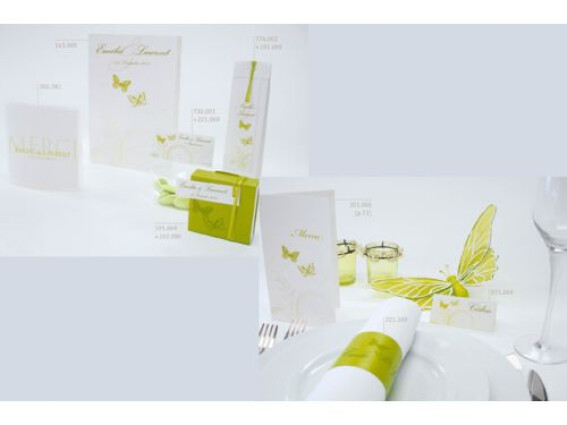 Hochzeitskartenset, Motiv grüne Schmetterlinge