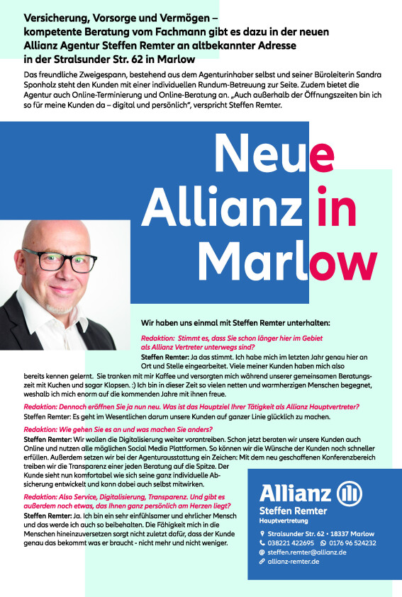 Allianz Versicherung Steffen Remter | Presse 03.2021