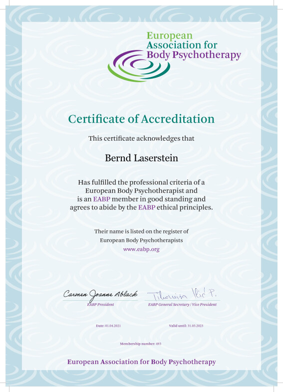Zertifikat der Europäischen Assoziation für Körperpsychotherapie