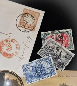 Briefmarken, Postkarten und Belege