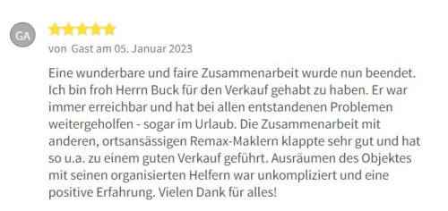 Bewertung wunderbare Zusammenarbeit Christoph Buck REMAX