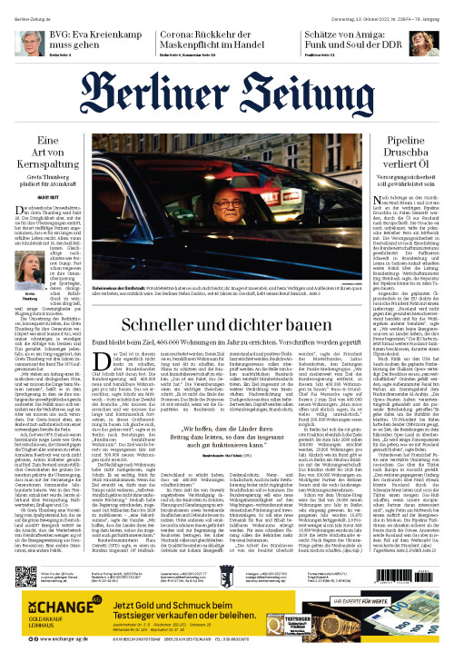Berliner Zeitung vom 2022-10-13 Titelseite