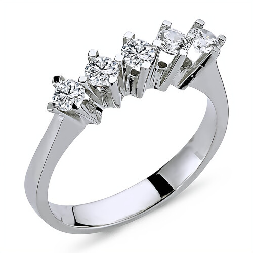 Allianzring Memoire Ring 0,55 Carat 5 Diamanten 14 Karat Weißgold