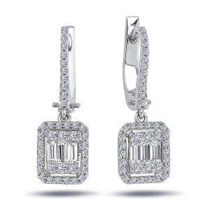 Diamanten Baguette-Schliff Creole Ohrhänger Weißgold