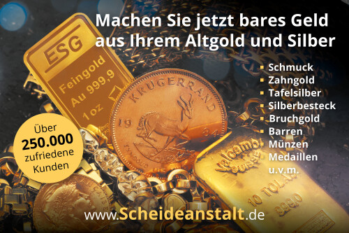 Machen Sie jetzt bares Geld aus Ihrem Altgold und Silber. Vereinbaren Sie einen Termin oder laden Sie das Begleitschreiben für den Postversand herunter. Bereits über 250.000 zufriedene Kunden.