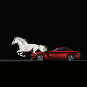 Fotomontage Mercedes SLS für Plakat