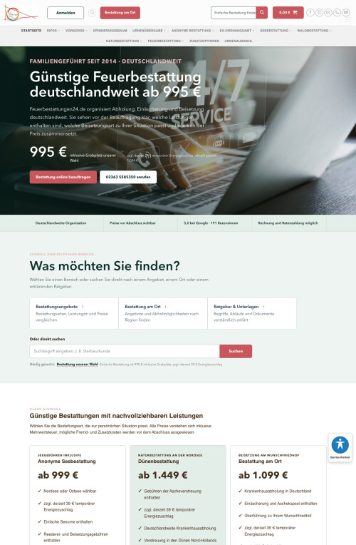 Startseite von Feuerbestattungen24.de