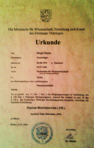 Urkunde für den Abschluß als Dipl.BW.( FH)