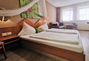 Zimmer 5, Standard,Orchideen Zimmer,  Hotel Drei Lilien, Werbach, Tauberbischofsheim, liebliches Tabertal, Hotel, Doppelbett, Zusatzbett, Sofabett.jpg