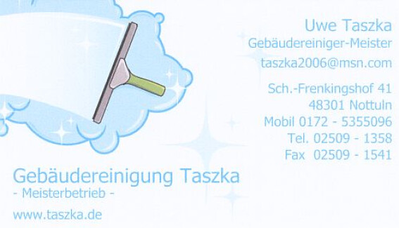 Gebäudereinigung Taszka - Meisterbetrieb - Visitenkarte