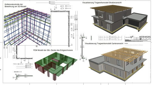Neubau EFH - 3D Modell - Schal- und Bewehrungsplanung, FEM