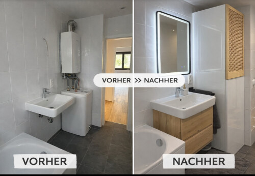 Thermenverkleidung nach Maß gefertigt und Unterschrank montiert