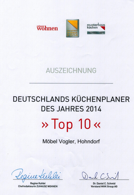 Wir sind unter die Top 10 der Küchenplaner Deutschlands gewählt worden.