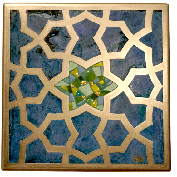 Untersetzer: Edelstahl, Mosaik, mit echten Pigmenten gefärbter Zement