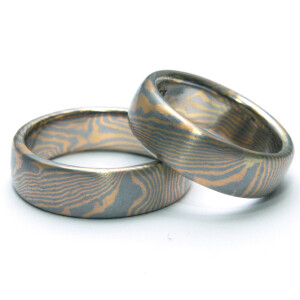 Mokume Gane Trauringe Gelbgold/Palladium