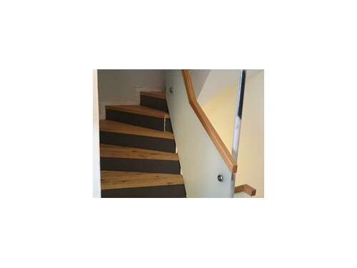 Eichestufen mit Glasabsturzsicherung und Eichehandlauf