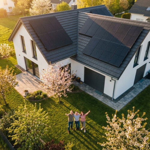 Einfamilienhaus in Lampertheim mit neuer Solaranlage von Serious Energy und glücklicher Familie