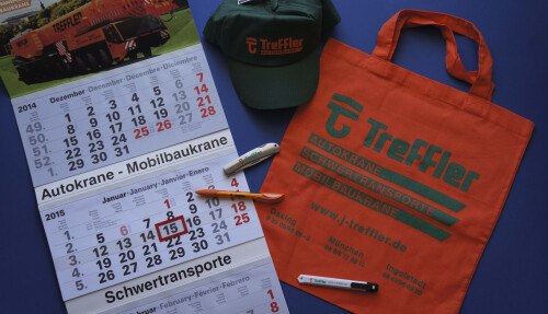 Kalender, Taschen, Mützen ...