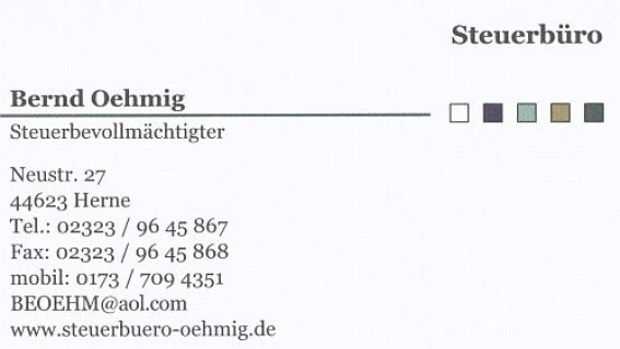 Steuerbüro Bernd Oehmig - Steuerbevollmächtigter - Visitenkarte