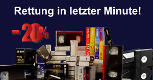Rettung in letzter Minute! Digitalisieren und Bearbeiten von Videokassetten Lassen Sie Ihre alten Videokassetten von uns auf DVD, USB Stick oder Festplatte digitalisieren, bevor die wertvollen Erinnerungen verloren gehen. Aktionsangebot – 20% Rabatt au